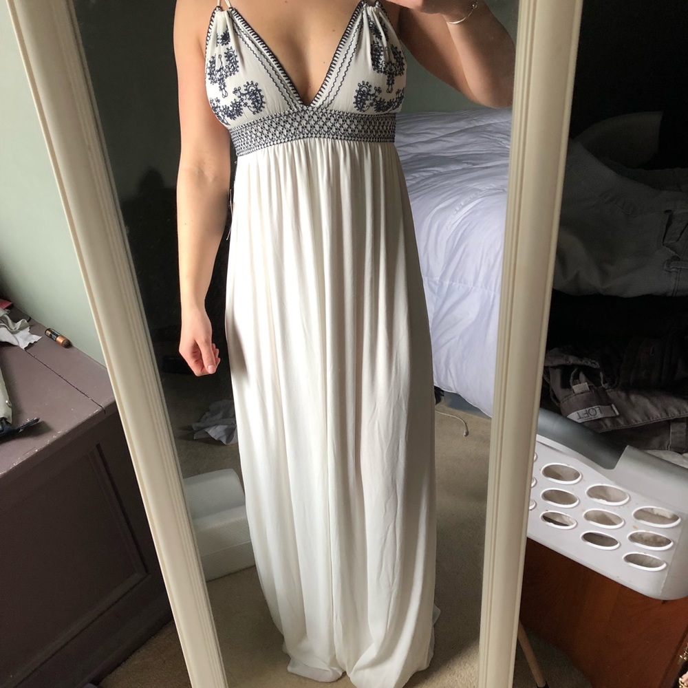 Embroidered white and blue maxi dress